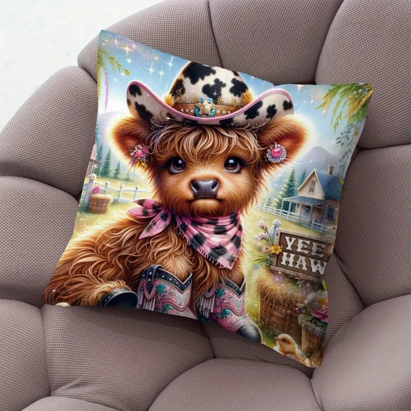 Load image into Gallery viewer, TMPL49 - Set of 2 - 18&quot; x 18&quot; - Baby Highland Cow Throw Pillows
