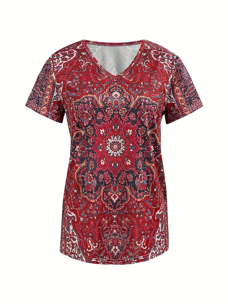 Load image into Gallery viewer, TMTSHT126 - Ladies Brick Red Boho Style T Shirt
