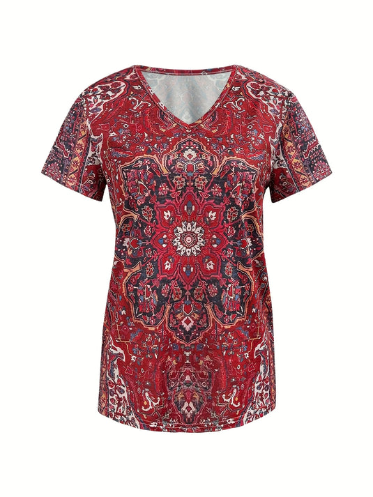 TMTSHT126 - Ladies Brick Red Boho Style T Shirt