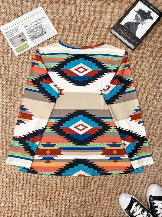 TMTSHT93 - Ladies Long Sleeve Aztec Print Shirt