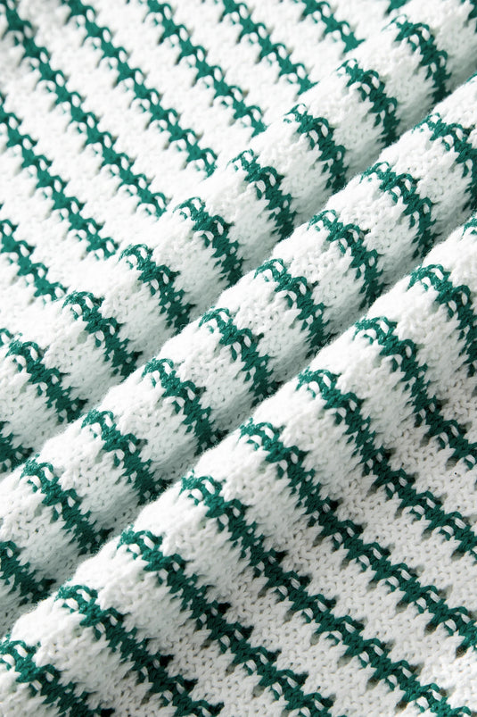 DLLS509 - Ladies Green Stripe Ribbed Trim Loose Fit Knitted Sweater Vest