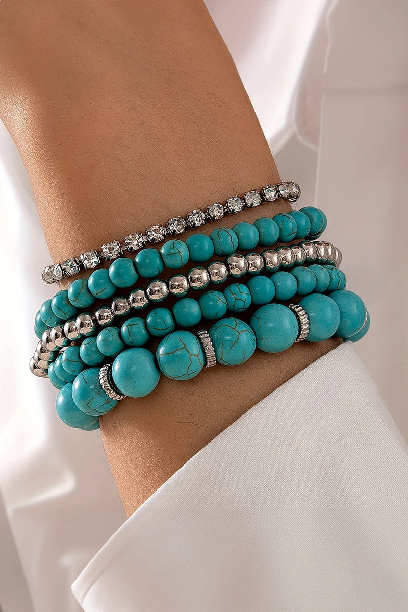 Load image into Gallery viewer, DLLBC 14 - Turquoise Multilayer Alloy Rhinestone Beading Bracelet

