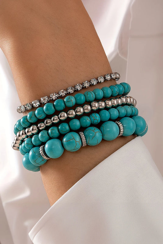 DLLBC 14 - Turquoise Multilayer Alloy Rhinestone Beading Bracelet