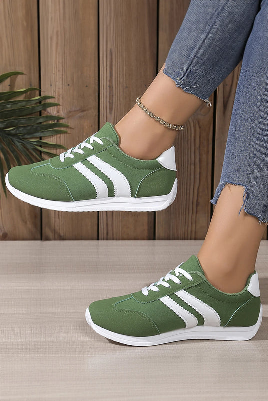 DLLSHOE 189 - Blackish Green Color Block Patchwork Breathable Lace-up Sneakers