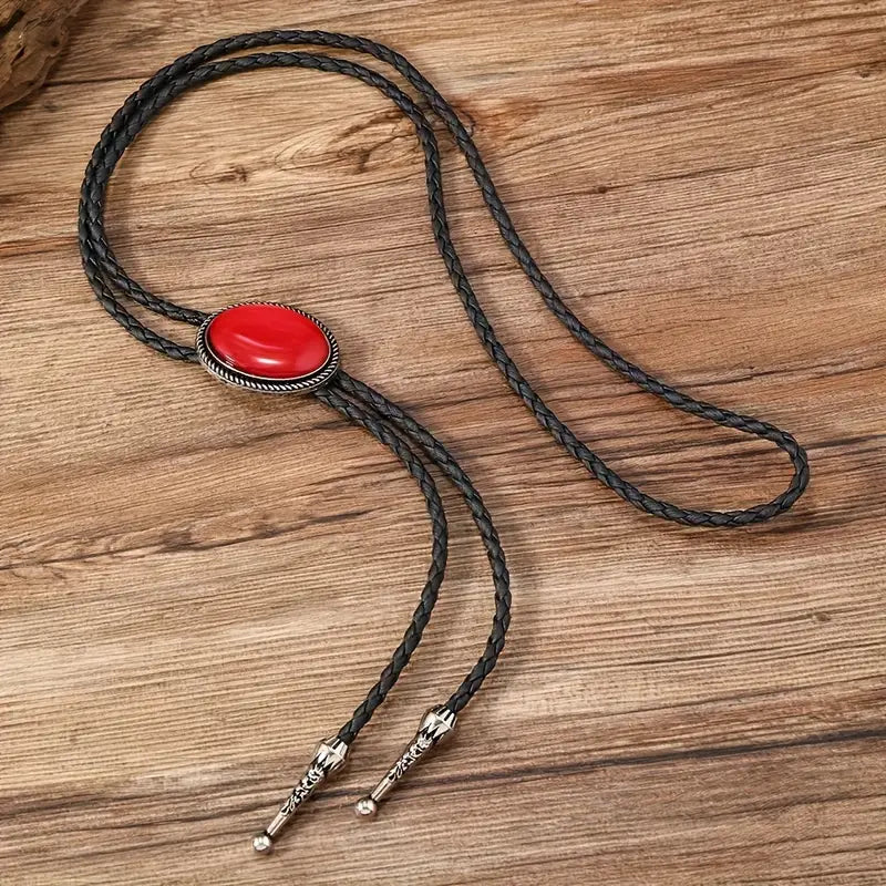 Load image into Gallery viewer, TMBLO14 - Red Faux Gemstone Bolo Tie
