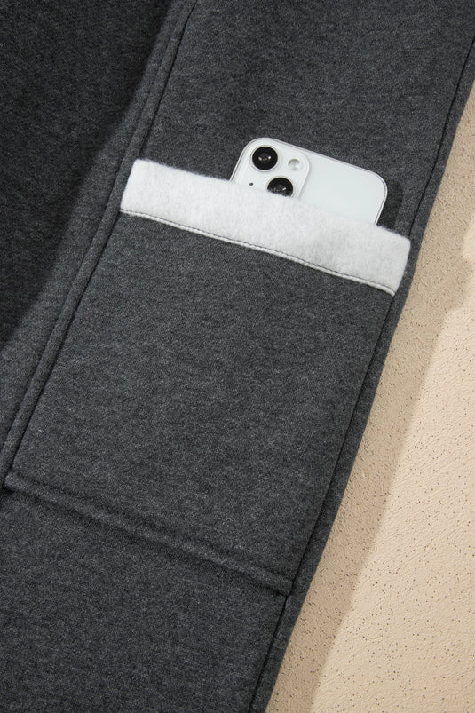 DLLS1084 - Ladies Carbon Grey Solid Colorblock Jogger Pants Set