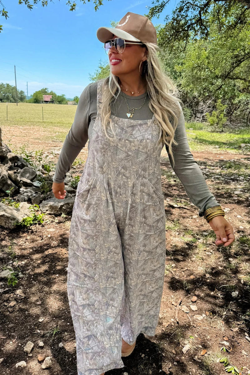 Load image into Gallery viewer, DLLS797 - Ladies Brown Camouflage Twist Ribbed Sleeveless Full-Length Casual Jumpsuit
