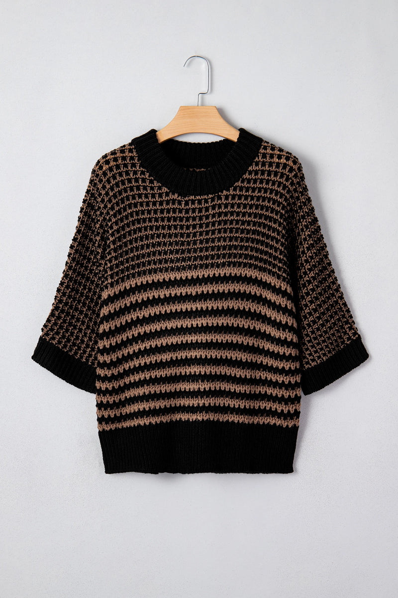 Load image into Gallery viewer, DLLS308 - Ladies Black Stripe 3/4 Draped Sleeve Slouchy Sweater
