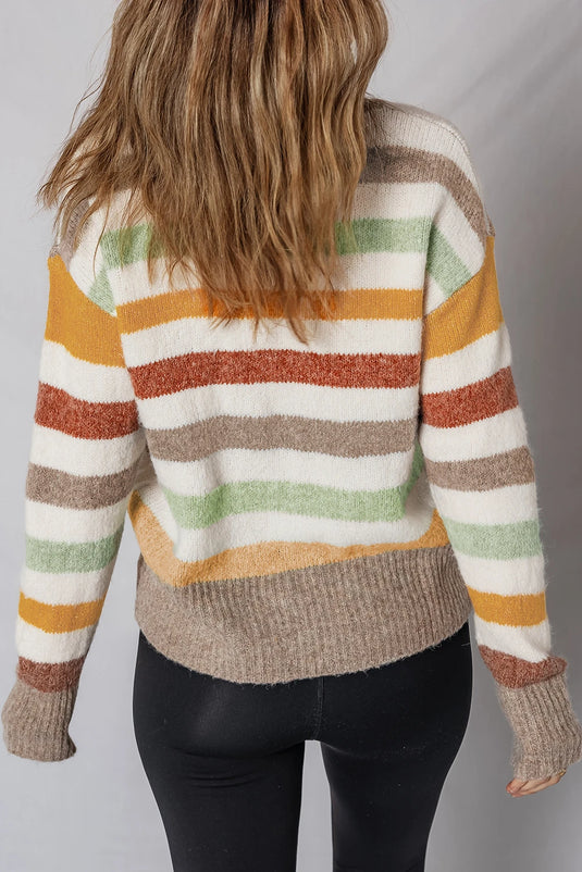 DLLS291 - Ladies Multicolour Stripe Drop Shoulder Crew Neck Sweater