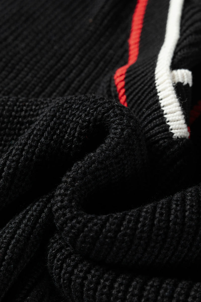 Load image into Gallery viewer, DLLS197 - Ladies Black Contrast Striped Trim V Neck Drop Shoulder Sweater
