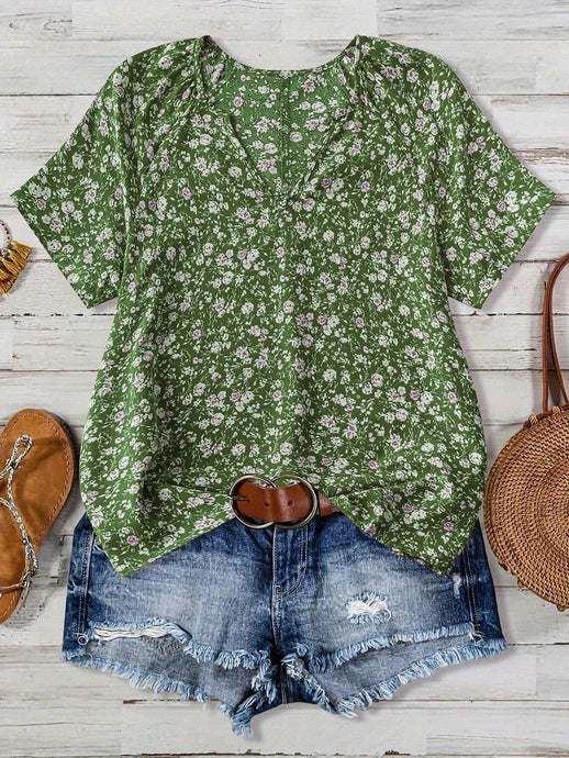 TMTSHT105 - Ladies Floral Print V Neck Shirt