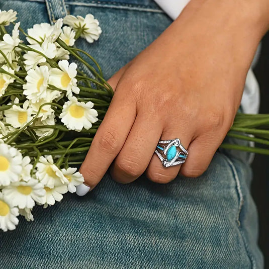 TMRG1 - Turquoise/Zirconia Horse Eye Shaped Ring