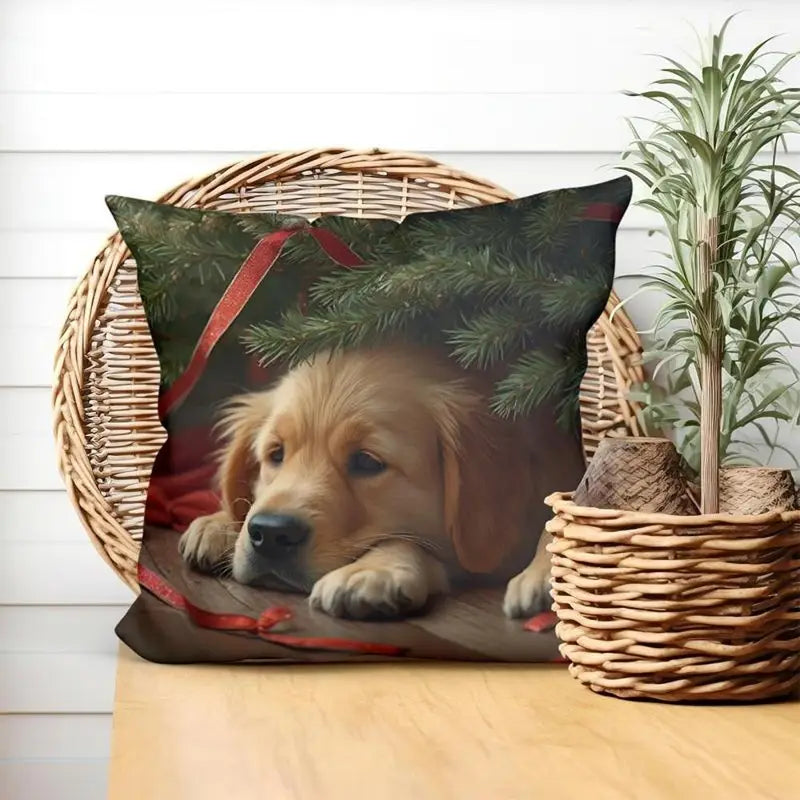 Load image into Gallery viewer, TMPL145 - 1 Piece - 18&quot; x 18&quot; Golden Retriever Christmas Throw Pillow
