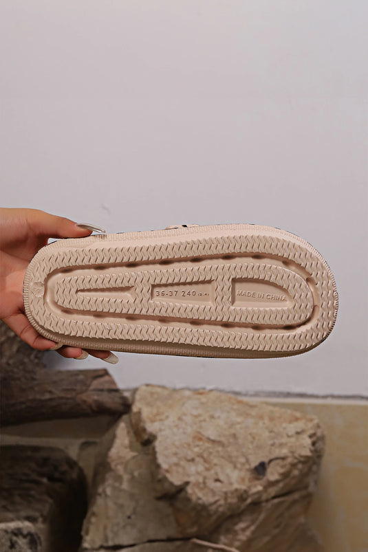 DLLSHOE 70  - Parchment Stylish Textured Printed Double Buckle Comfy Slippers
