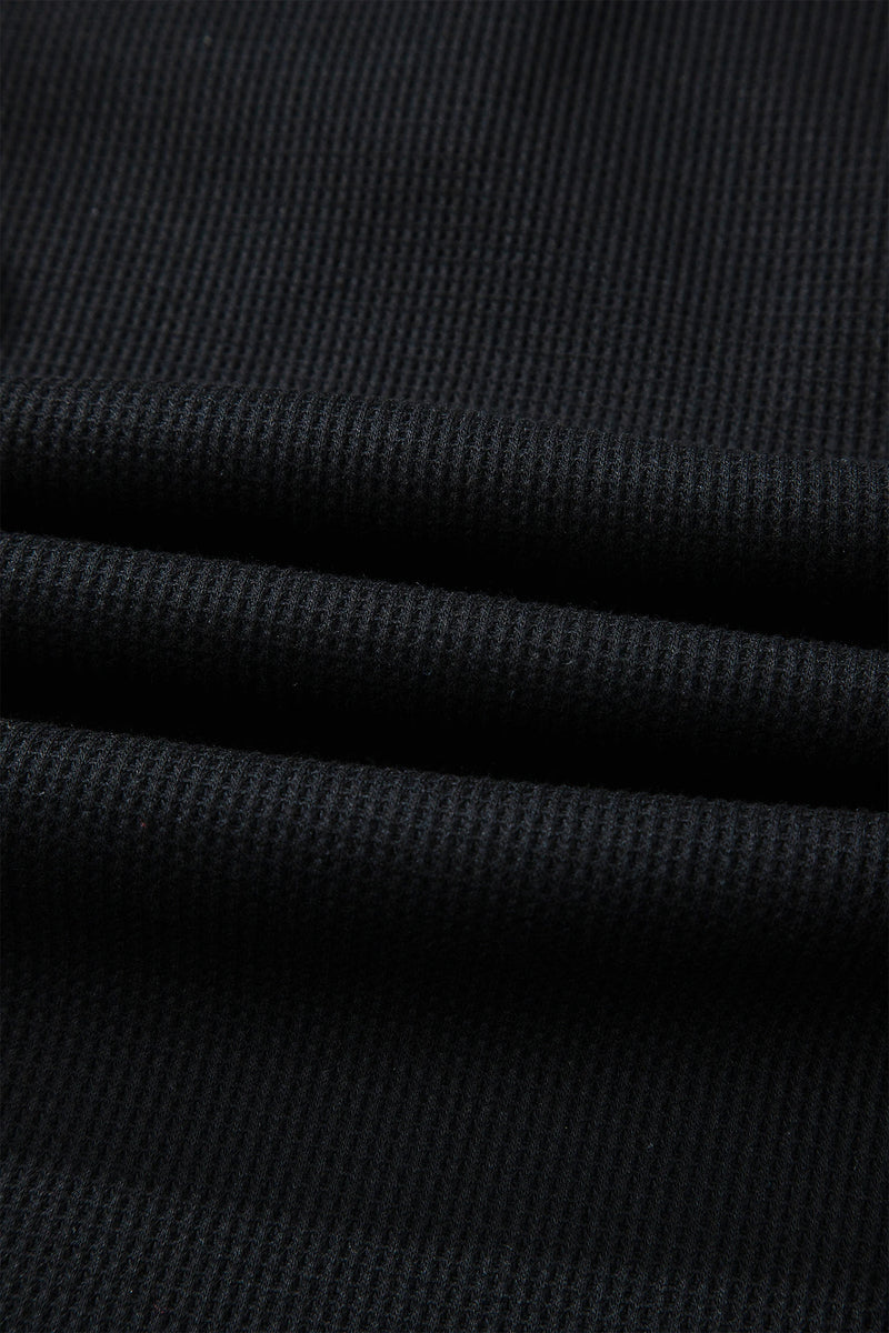 Load image into Gallery viewer, DLLS488 - Ladies Black Waffle Knit Denim Contrast Trim Patchwork Button Polo Tee Dress
