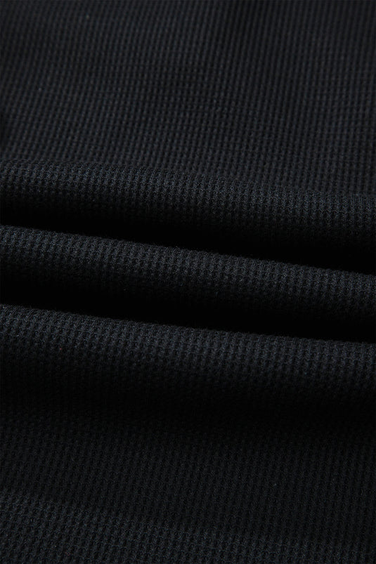 DLLS488 - Ladies Black Waffle Knit Denim Contrast Trim Patchwork Button Polo Tee Dress
