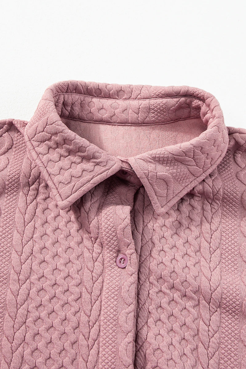Load image into Gallery viewer, DLLS263 - Ladies Sepia Rose Cable Texture Puff Sleeve Loose Shacket
