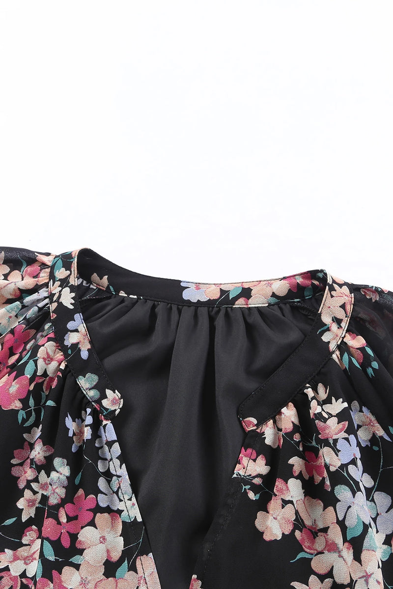 Load image into Gallery viewer, DLLS367 - Ladies Black Wildflower Print Chiffon Blouse
