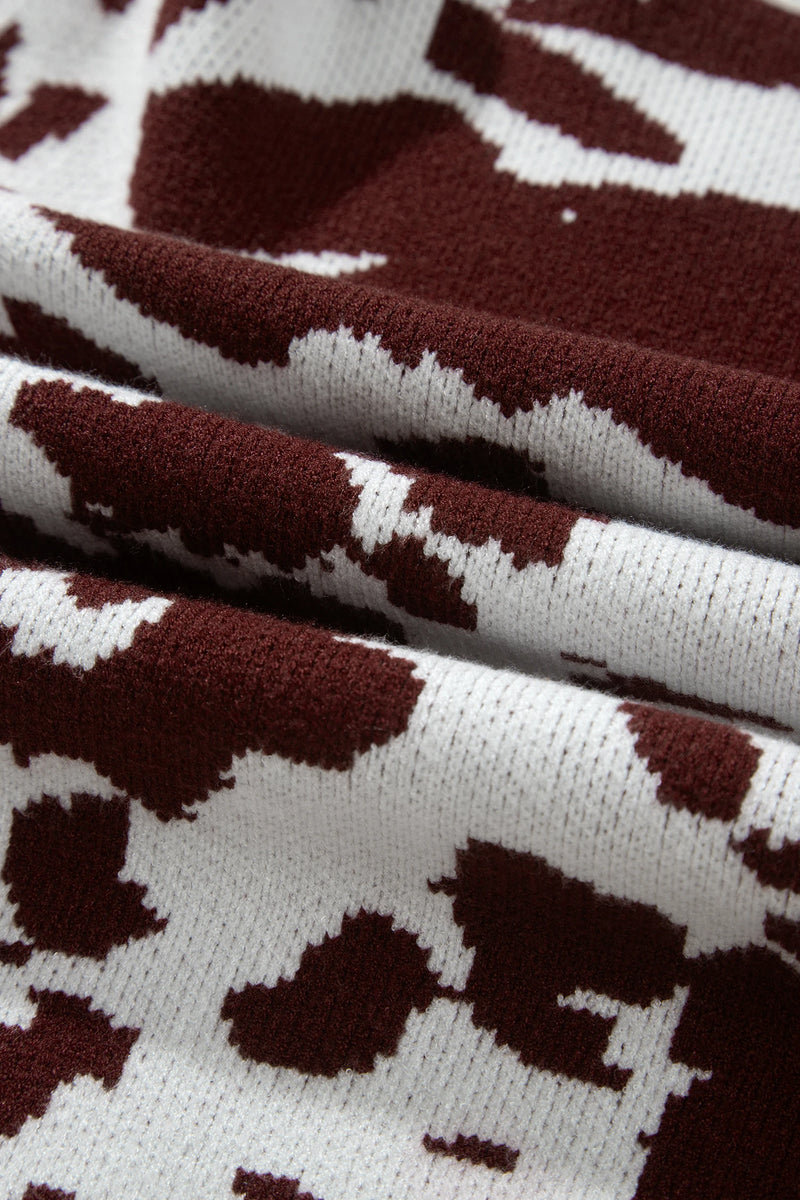 Load image into Gallery viewer, DLLS1024 - Ladies Brown Cow Pattern Long Sleeve Round Neck Pullover Knitwear Sweater
