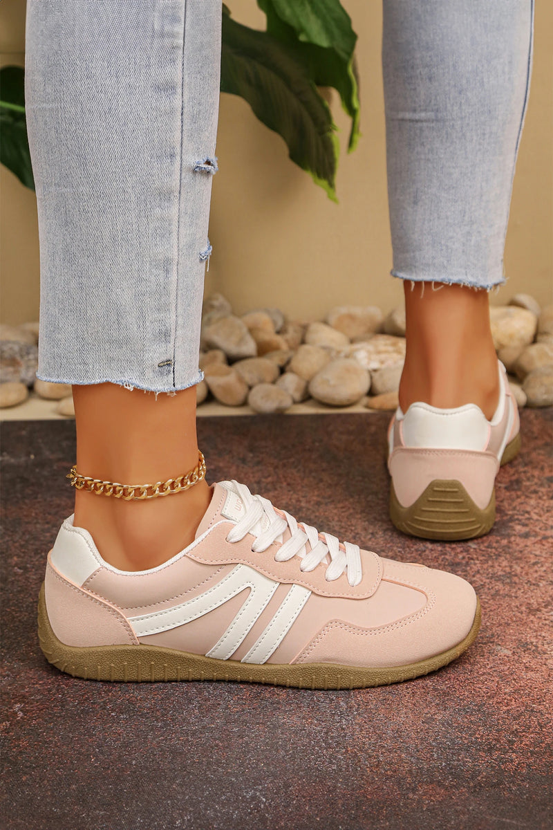 Load image into Gallery viewer, DLLSHOE 76 - Apricot Pink Retro Vegan Leather Athletic Detail Lace Up Shoes
