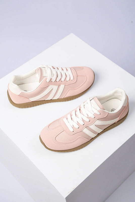 DLLSHOE 76 - Apricot Pink Retro Vegan Leather Athletic Detail Lace Up Shoes