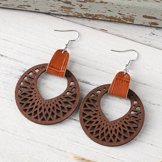 NIHER35 - Brown Open Wooden Earrings