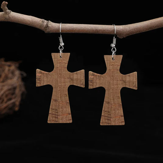 NIHER63 - PU Leather Cross Earrings