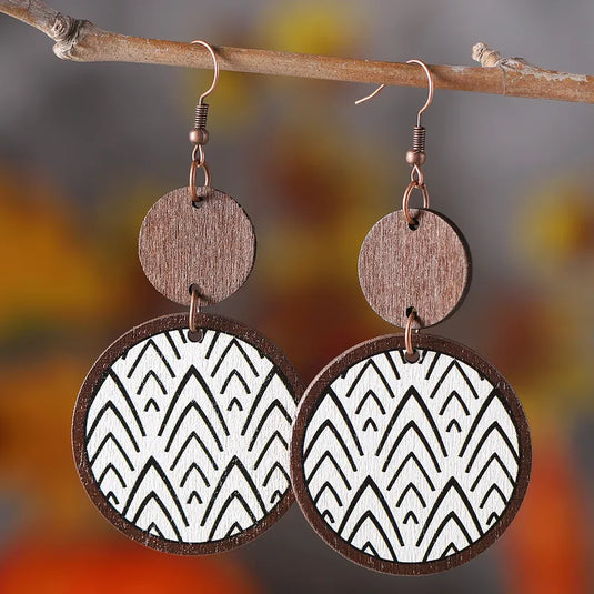 NIHER72 - Retro Color Block Boho Wooden Earrings