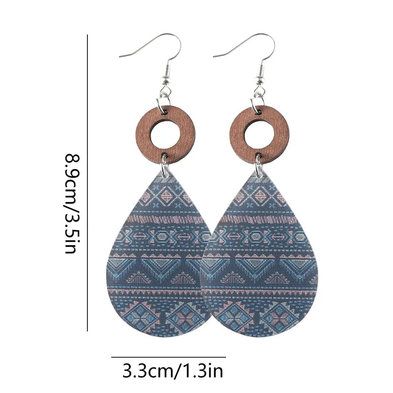 Load image into Gallery viewer, NIHER85 - Acrylic &amp; Wood Aztec Tear Drop Earrings
