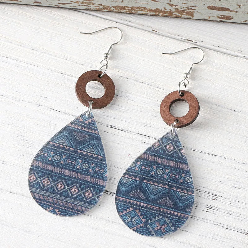 Load image into Gallery viewer, NIHER85 - Acrylic &amp; Wood Aztec Tear Drop Earrings
