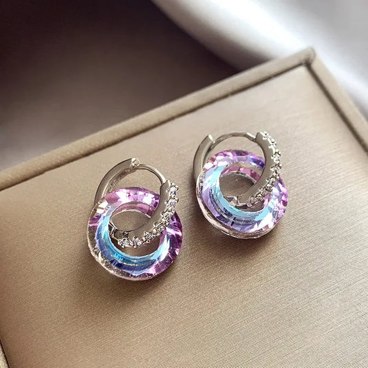NIHER38 - Round Inlay Rhinestone Drop Earrings