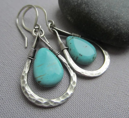 NIHER16 - Vintage Style Waterdrop Turquoise Earrings