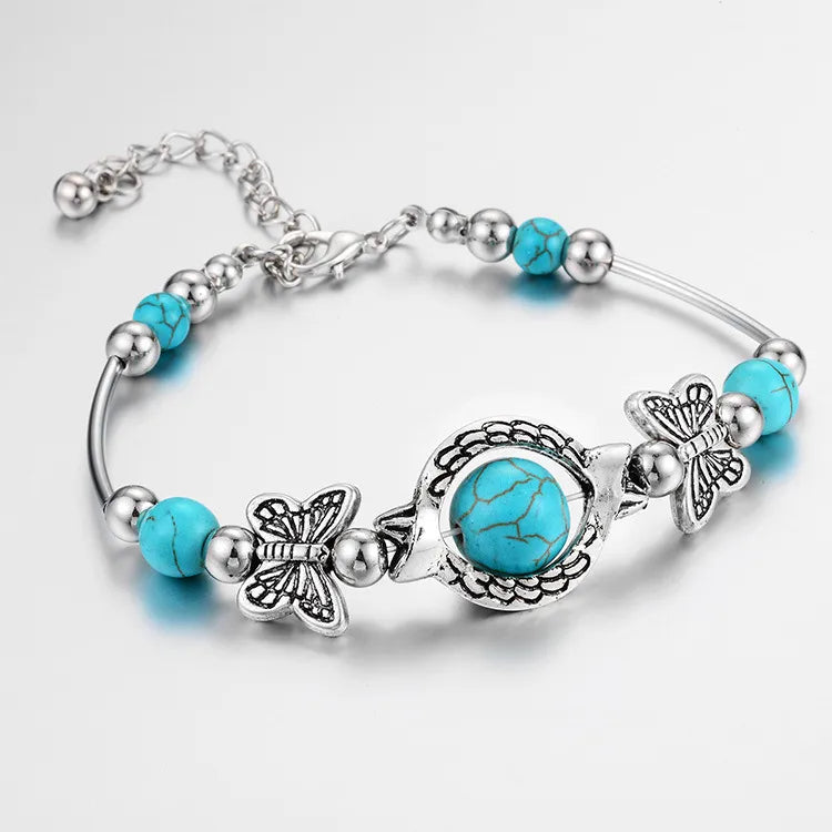 Load image into Gallery viewer, NIHBC61 - Fashion Butterflies &amp; Turquoise Patchwork Bracelet
