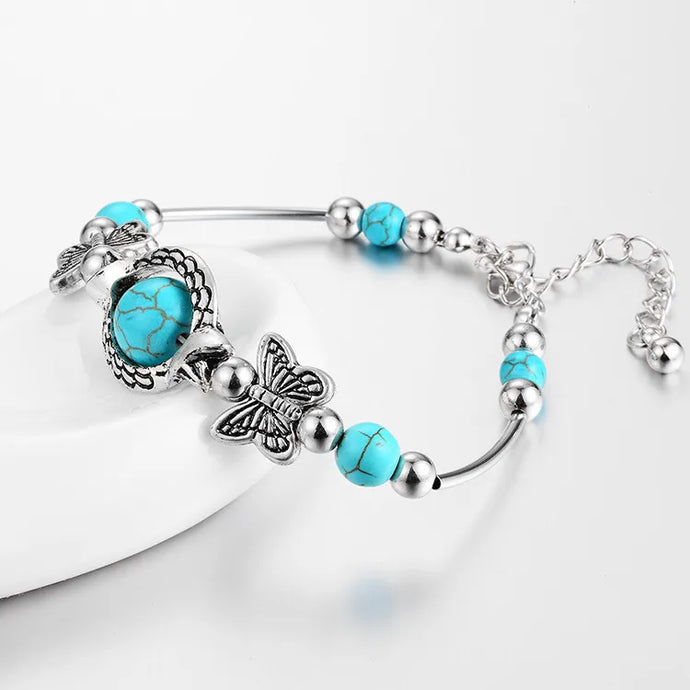 NIHBC61 - Fashion Butterflies & Turquoise Patchwork Bracelet