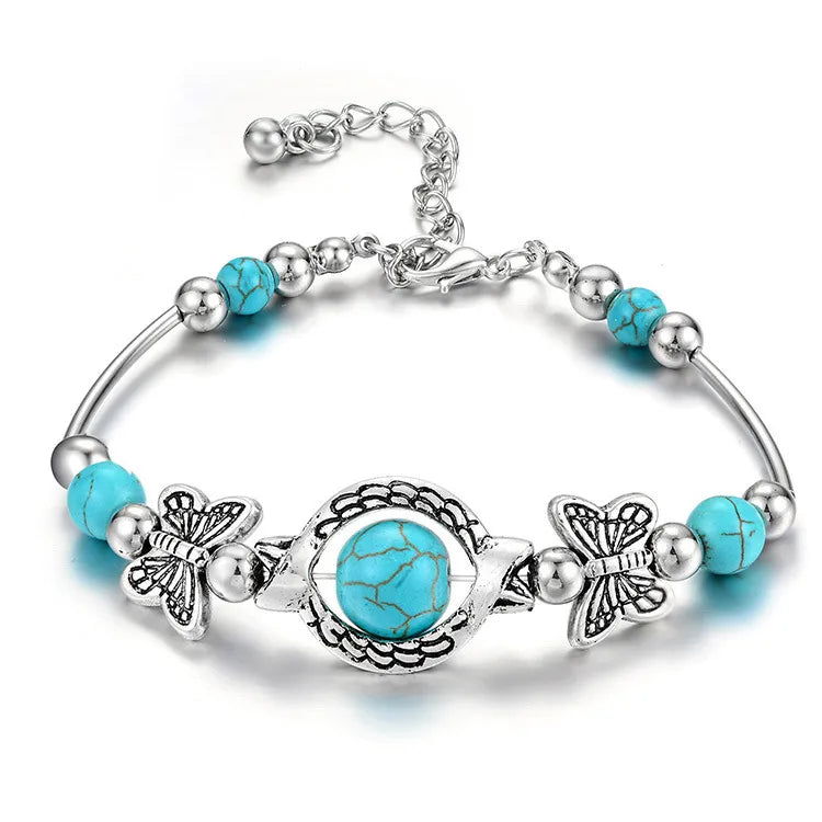 Load image into Gallery viewer, NIHBC61 - Fashion Butterflies &amp; Turquoise Patchwork Bracelet
