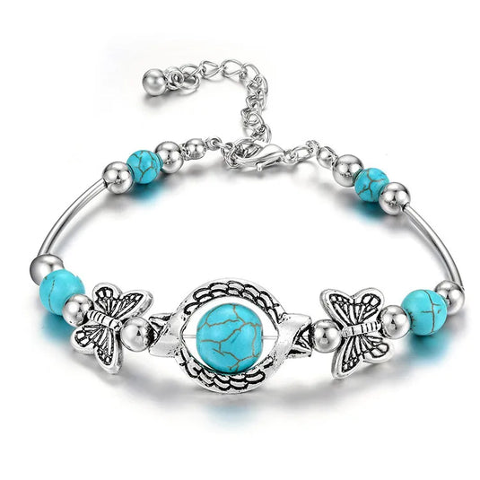 NIHBC61 - Fashion Butterflies & Turquoise Patchwork Bracelet