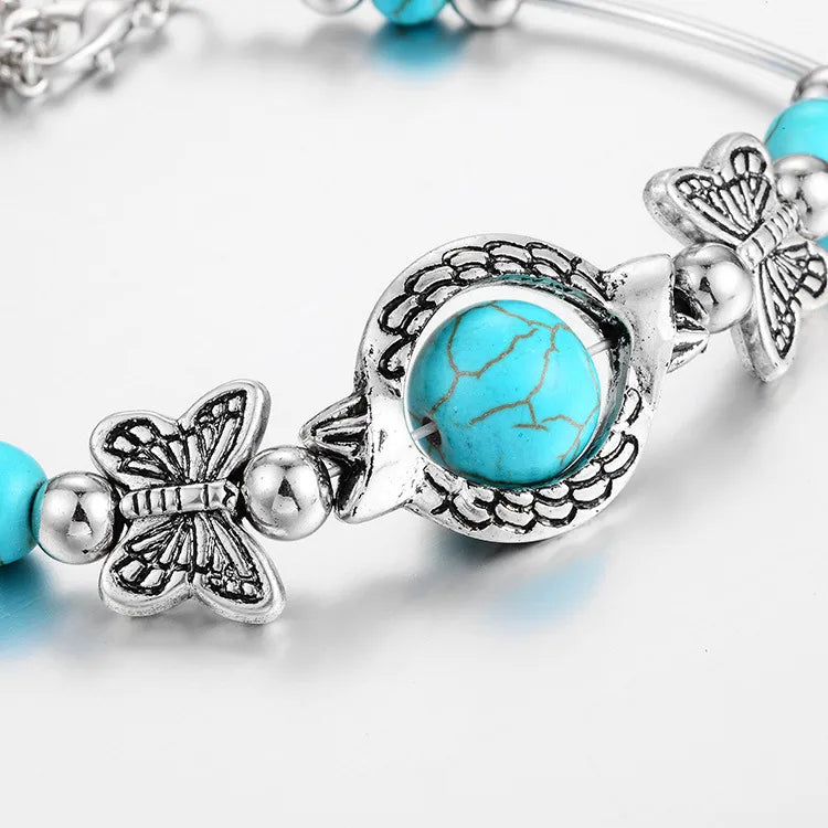 Load image into Gallery viewer, NIHBC61 - Fashion Butterflies &amp; Turquoise Patchwork Bracelet
