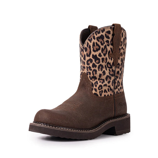 PLT303612 - Palitutu Women's Brown & Leopard Leather Mid Calf Western Boots