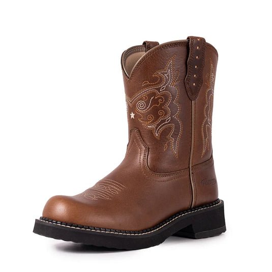 PLT303604 - Palitutu Women's Embroidered Full-Grain Leather Western Boots - Round Toe