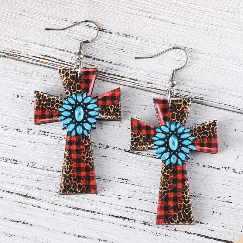 Load image into Gallery viewer, GOODER 1 - Retro Cross Printing Wood Drop Earrings

