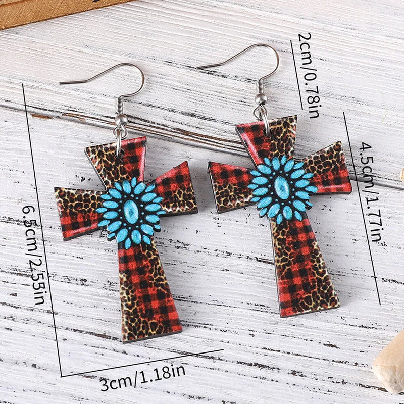 Load image into Gallery viewer, GOODER 1 - Retro Cross Printing Wood Drop Earrings
