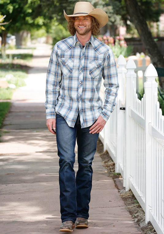 10-001-0062-0223 BU - Tin Haul Men's Long Sleeve Snap Diamond Back Dobby Western Shirt