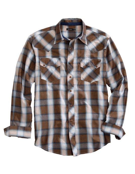 10-001-0062-0470 BR - Tin Haul Men's Long Sleeve Snap Saddle Dobby Plaid Western Shirt