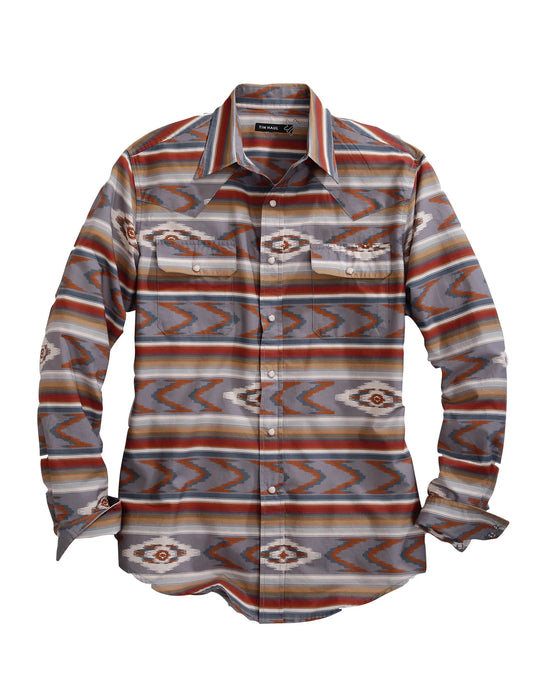 10-001-0067-0710 GY - Tin Haul Men's Long Sleeve Snap Arrowhead Serape Western Shirt