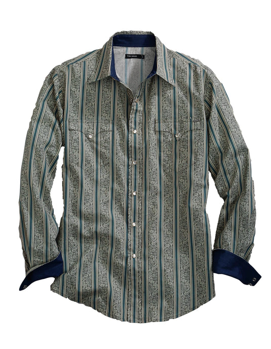 10-001-0068-0711 GY - Tin Haul Men's Long Sleeve Snap Vintage Wallpaper Western Shirt