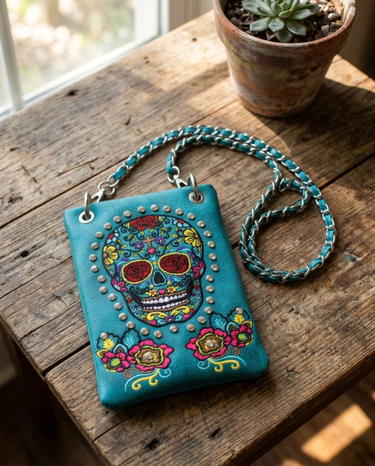 Rainbow Purse 3 - Teal Sugar Skull