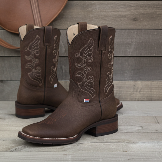 1122 - RockinLeather Men's Distressed Brown Square Toe Western Boot