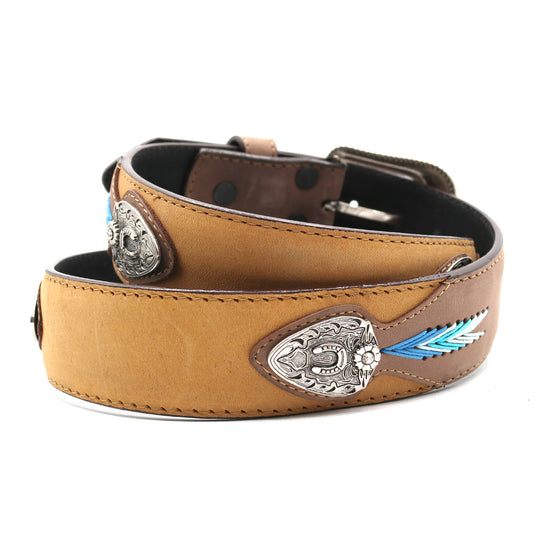 CP1007 - Cowboy Prayer Cowhide Leather Belt w/ Conchos & Overlays