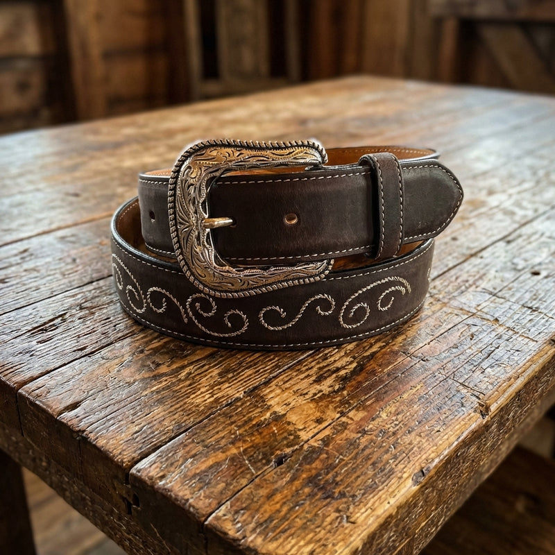 Load image into Gallery viewer, B31- RockinLeather Choco Belt with Embroidery
