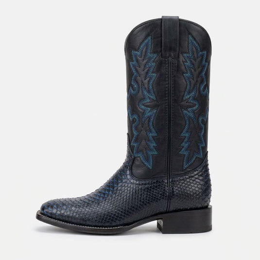 CP5008 - Cowboy Prayer Men's Black Python Print w/Blue Underlay Western Boots